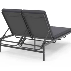 Lit bain de soleil double 182 cm métal avec matelas gris