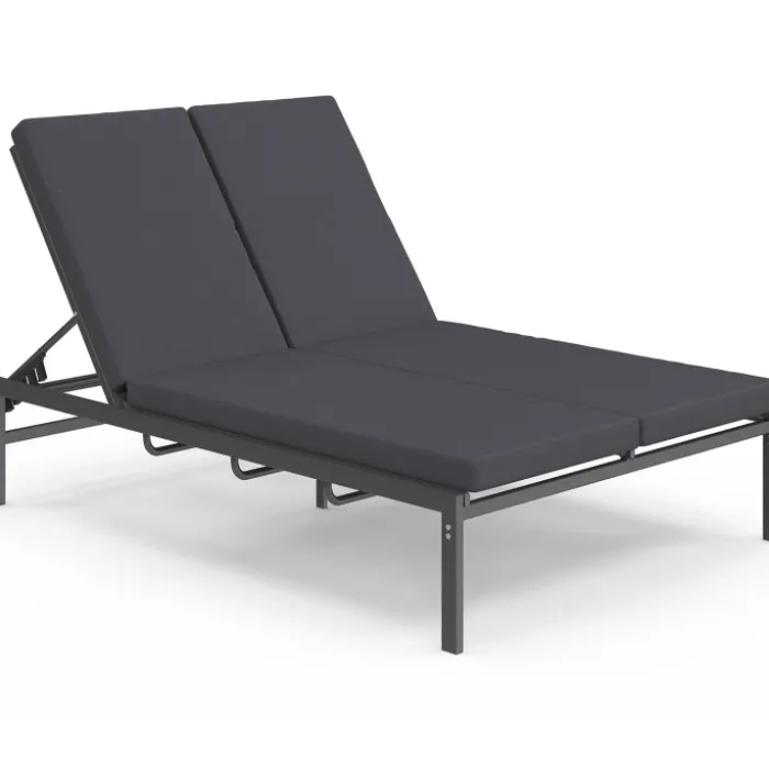 Lit bain de soleil double 182 cm métal avec matelas gris