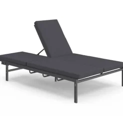 Lit bain de soleil double 182 cm métal avec matelas gris