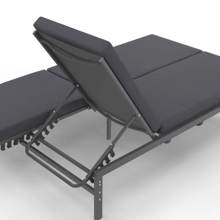 Lit bain de soleil double 182 cm métal avec matelas gris