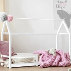Lit cabane enfant blanc 90 x 190 cm style scandinave