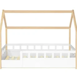 Lit cabane pour enfant blanc et hêtre 80x160 cm