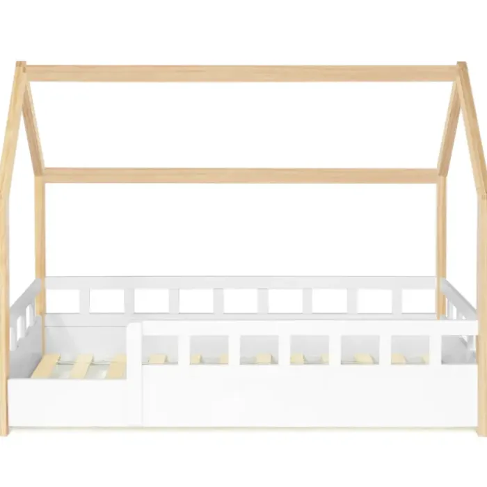 Lit cabane pour enfant blanc et hêtre 80x160 cm