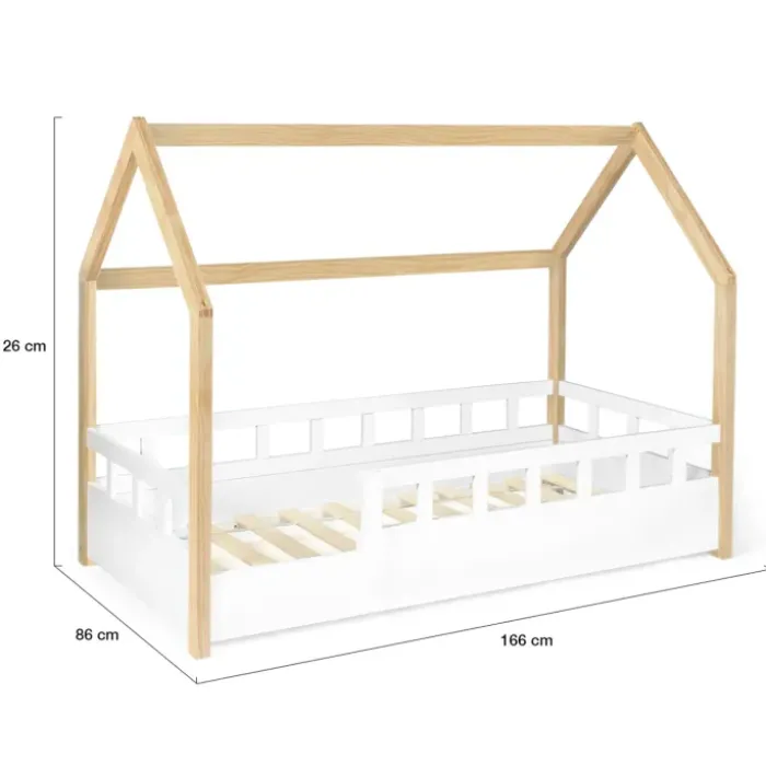 Lit cabane pour enfant blanc et hêtre 80x160 cm