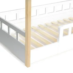 Lit cabane pour enfant blanc et hêtre 80x160 cm