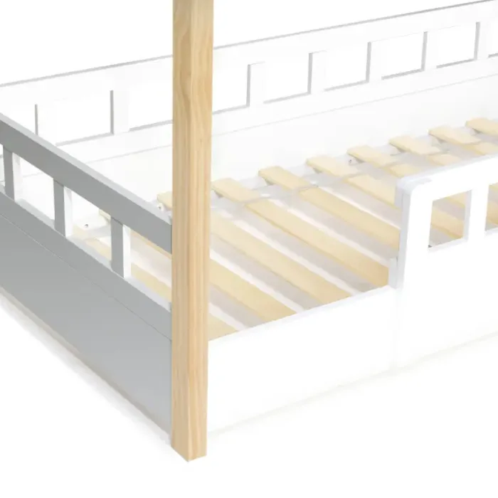Lit cabane pour enfant blanc et hêtre 80x160 cm