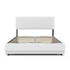Lit coffre 2 places 140x190 en PVC blanc avec sommier et LED