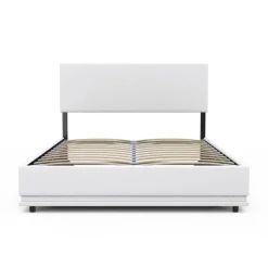 Lit coffre 2 places 140x190 en PVC blanc avec sommier et LED