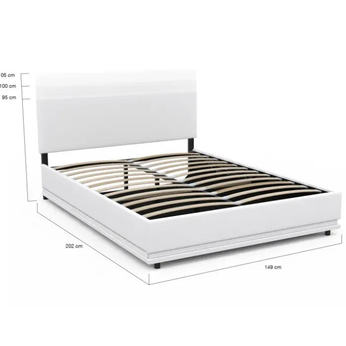 Lit coffre 2 places 140x190 en PVC blanc avec sommier et LED
