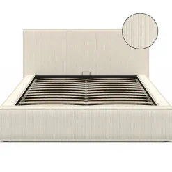 Lit coffre double avec sommier 140 x 190 cm velours côtelé beige