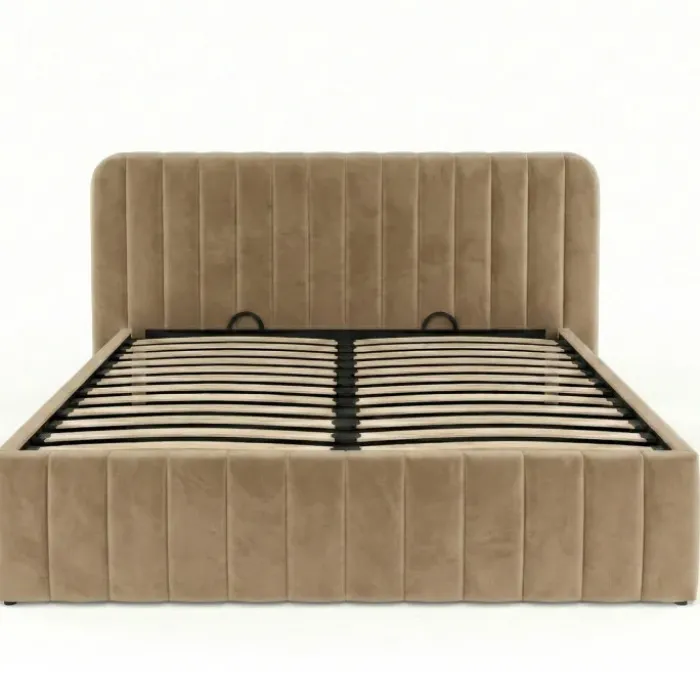 Lit coffre double avec tête de lit et sommier 140 x 190 cm velours taupe