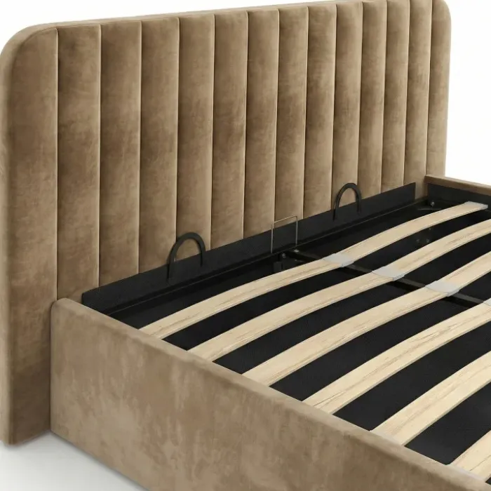 Lit coffre double avec tête de lit et sommier 140 x 190 cm velours taupe