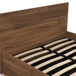 Lit coffre double avec tête de lit et sommier 140 x 190 cm effet noyer