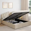 Lit coffre double avec tête de lit et sommier 160 x 200 cm velours beige