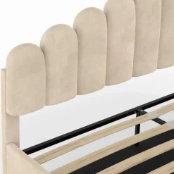 Lit coffre double avec tête de lit et sommier 160 x 200 cm velours beige