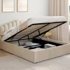 Lit coffre double avec tête de lit et sommier 140 x 190 cm velours beige