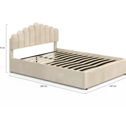 Lit coffre double avec tête de lit et sommier 140 x 190 cm velours beige