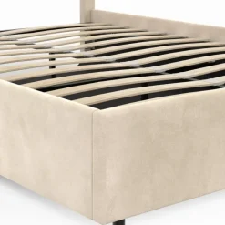 Lit coffre double avec tête de lit et sommier 140 x 190 cm velours beige