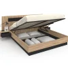 Lit coffre double avec tête de lit + tables de chevet intégrées et sommier 160 x 200 cm bois et noir