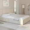 Lit coffre double avec tête de lit enveloppante et sommier 140 x 190 cm velours beige