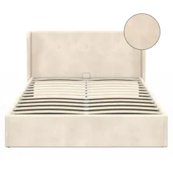 Lit coffre double avec tête de lit enveloppante et sommier 140 x 190 cm velours beige