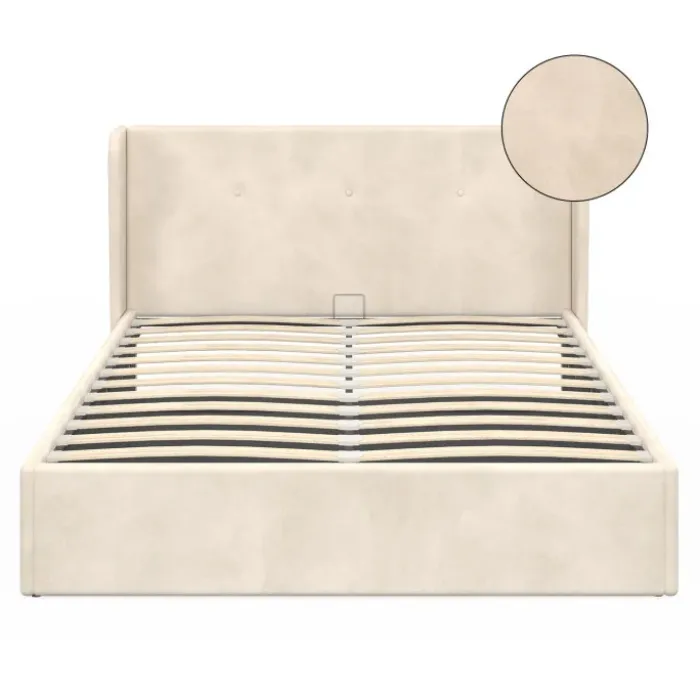 Lit coffre double avec tête de lit enveloppante et sommier 140 x 190 cm velours beige