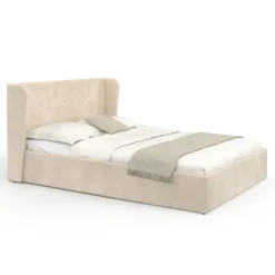 Lit coffre double avec tête de lit enveloppante et sommier 140 x 190 cm velours beige