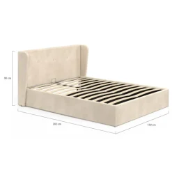Lit coffre double avec tête de lit enveloppante et sommier 140 x 190 cm velours beige