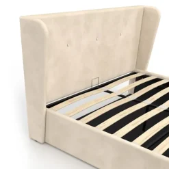 Lit coffre double avec tête de lit enveloppante et sommier 140 x 190 cm velours beige
