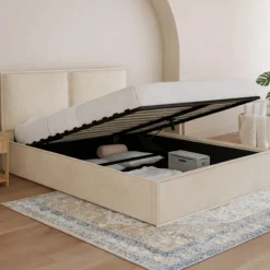 Lit coffre double beige 140 x 190