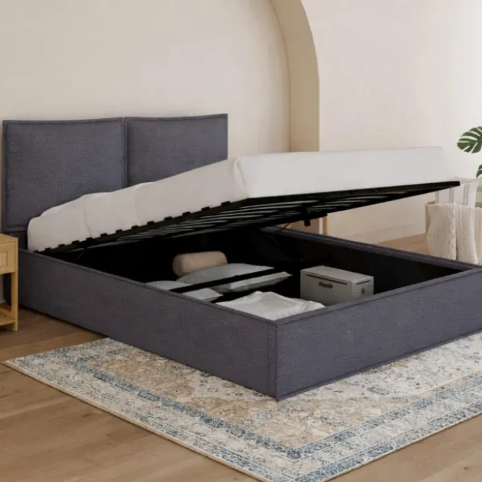 Lit coffre double gris 140 x 190