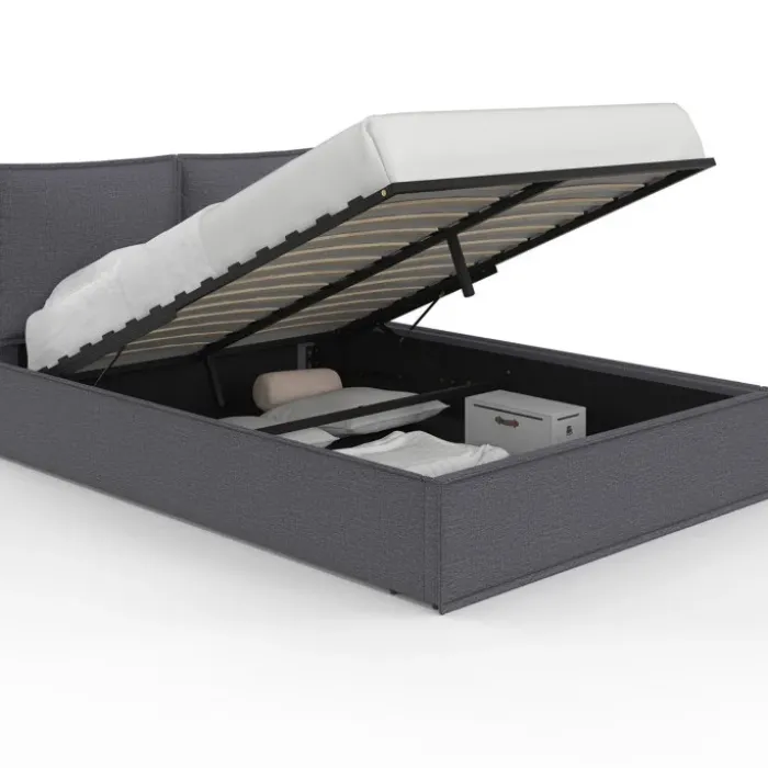 Lit coffre double gris 140 x 190
