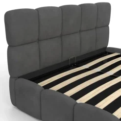 Lit coffre double NUAGE avec tête de lit matelassée et sommier 140 x 190 cm velours gris