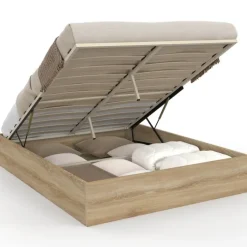 Lit coffre double SANDSIDE avec sommier 140 x 190 cm hêtre