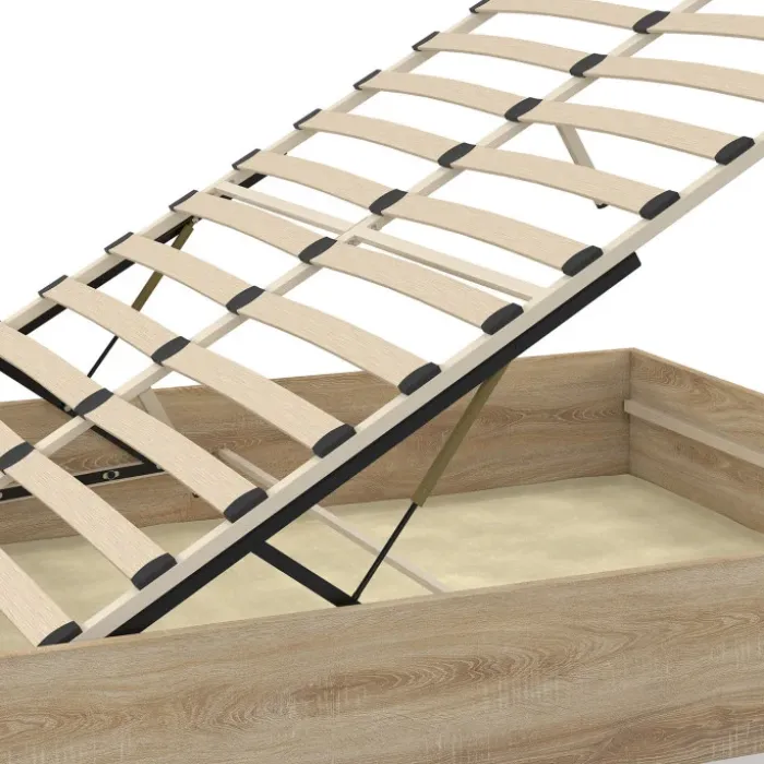 Lit coffre double SANDSIDE avec sommier 140 x 190 cm hêtre