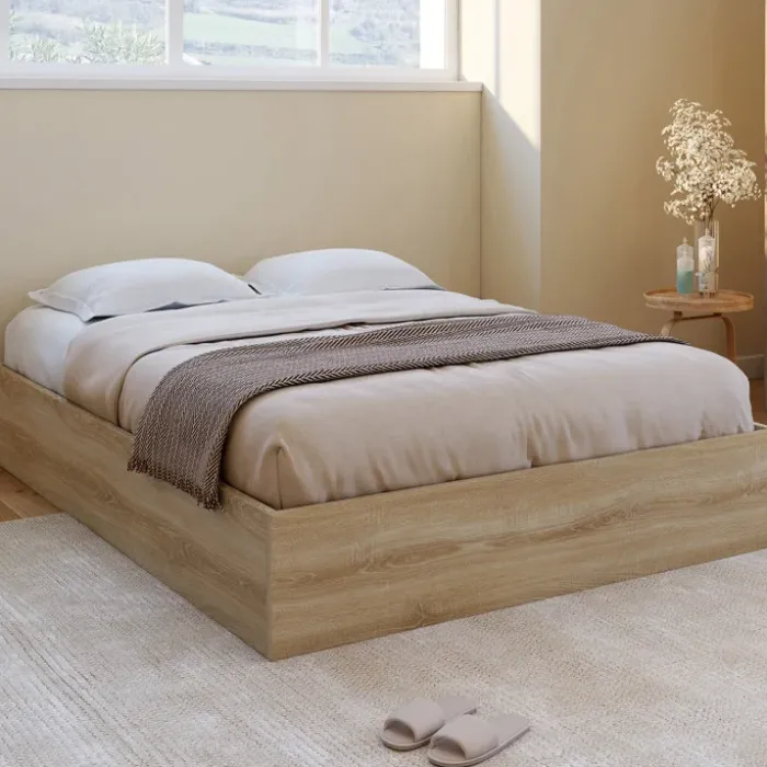 Lit coffre double SANDSIDE avec sommier 140 x 190 cm hêtre