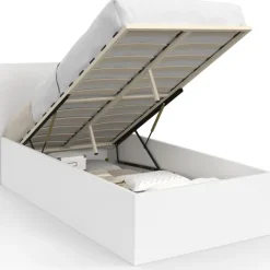 Lit coffre simple avec tête de lit et sommier 90 x 190 cm blanc