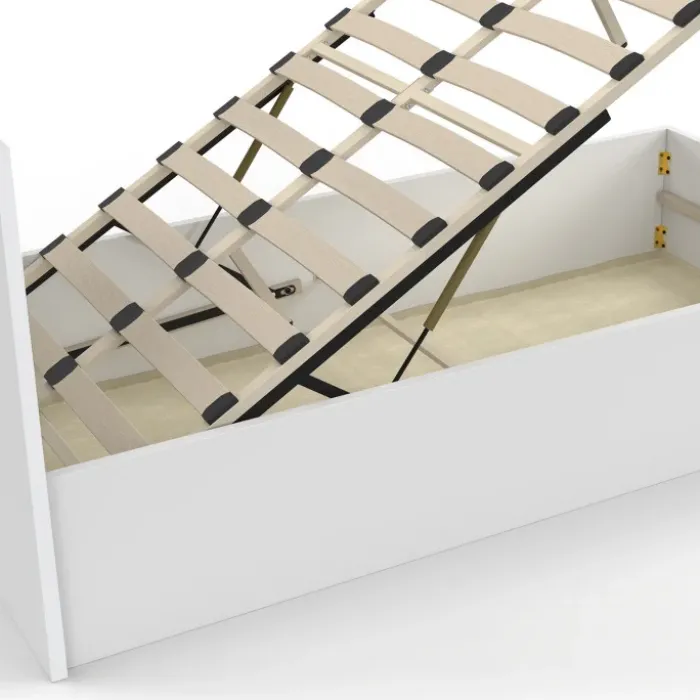 Lit coffre simple avec tête de lit et sommier 90 x 190 cm blanc