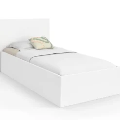 Lit coffre simple avec tête de lit et sommier 90 x 190 cm blanc