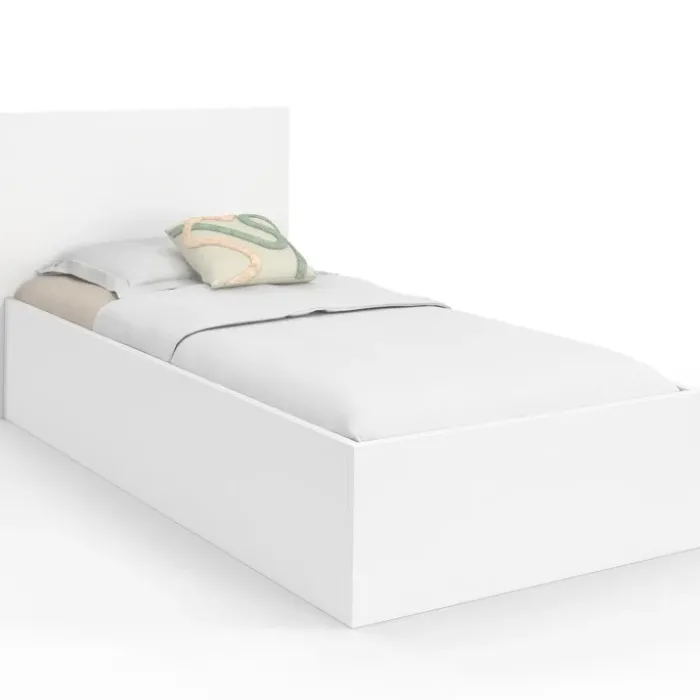 Lit coffre simple avec tête de lit et sommier 90 x 190 cm blanc