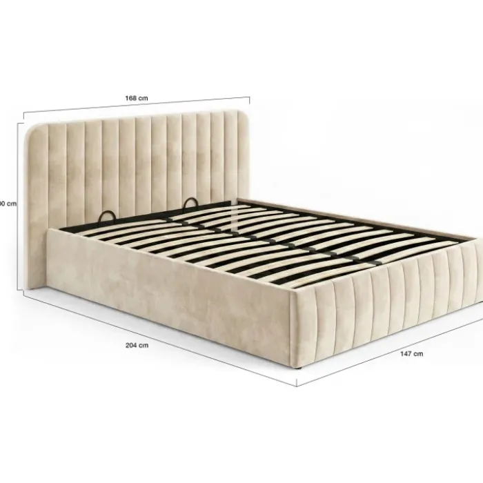 Lit coffre velours beige 140x190 avec sommier et tête de lit