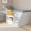 Lit combiné 90x190 cm avec bureau et rangements bois blanc