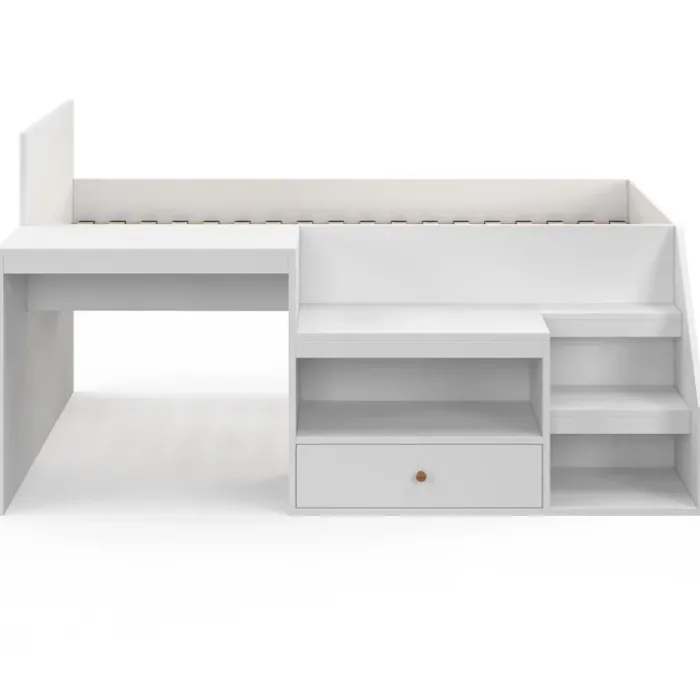 Lit combiné 90x190 cm avec bureau et rangements bois blanc
