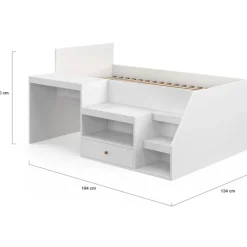 Lit combiné 90x190 cm avec bureau et rangements bois blanc