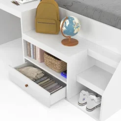 Lit combiné 90x190 cm avec bureau et rangements bois blanc