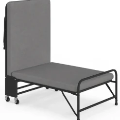 Lit d’appoint pliant 1 personne en métal avec sommier et matelas 70x190 cm gris et noir