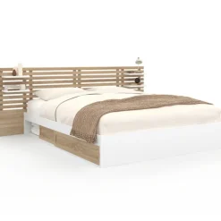 Lit deux places de 160 x 200 cm avec rangements et tablettes de chevet