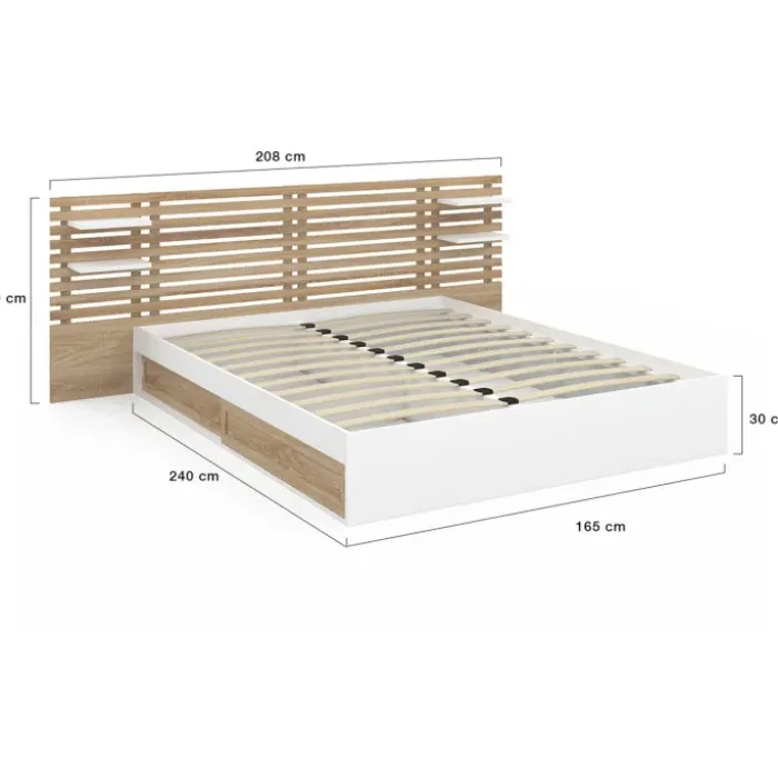 Lit deux places de 160 x 200 cm avec rangements et tablettes de chevet