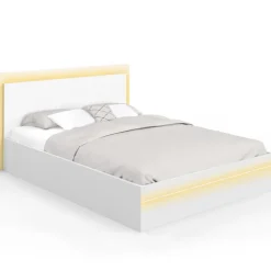 Lit double 140 x 190 cm avec sommier et LED intégrées blanc