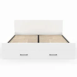Lit double blanc 140x190cm avec tête de lit et rangements